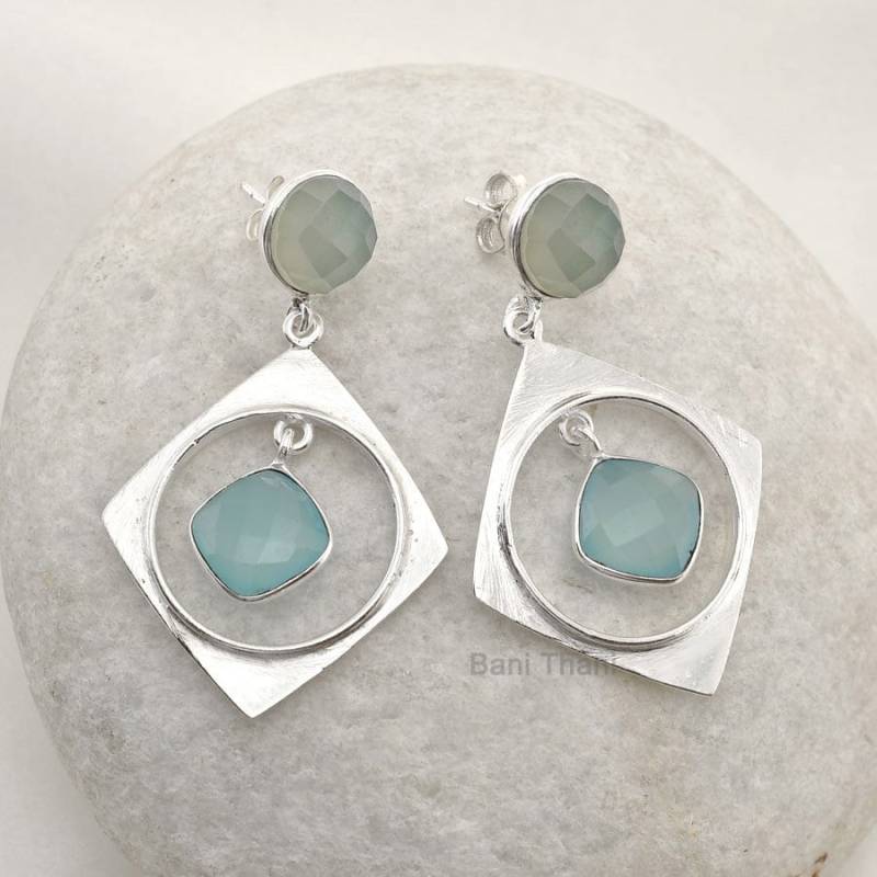 Chalcedon Edelstein Silber Ohrringe - 925 Sterling Hängeohrringe Baumeln Schmuck Für Frauen Geburtstagsgeschenk Geschenk Sie von BaniThani