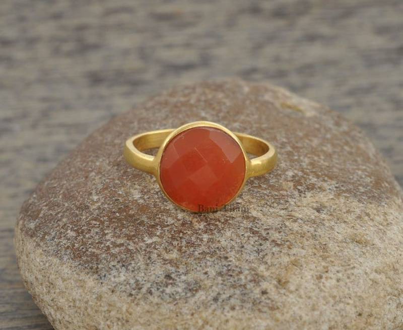 Chalcedon Silber Ring - Fanta Runder Edelstein Massiver 925 Sterling Vergoldeter Für Frauen Geschenk Für Sie von BaniThani