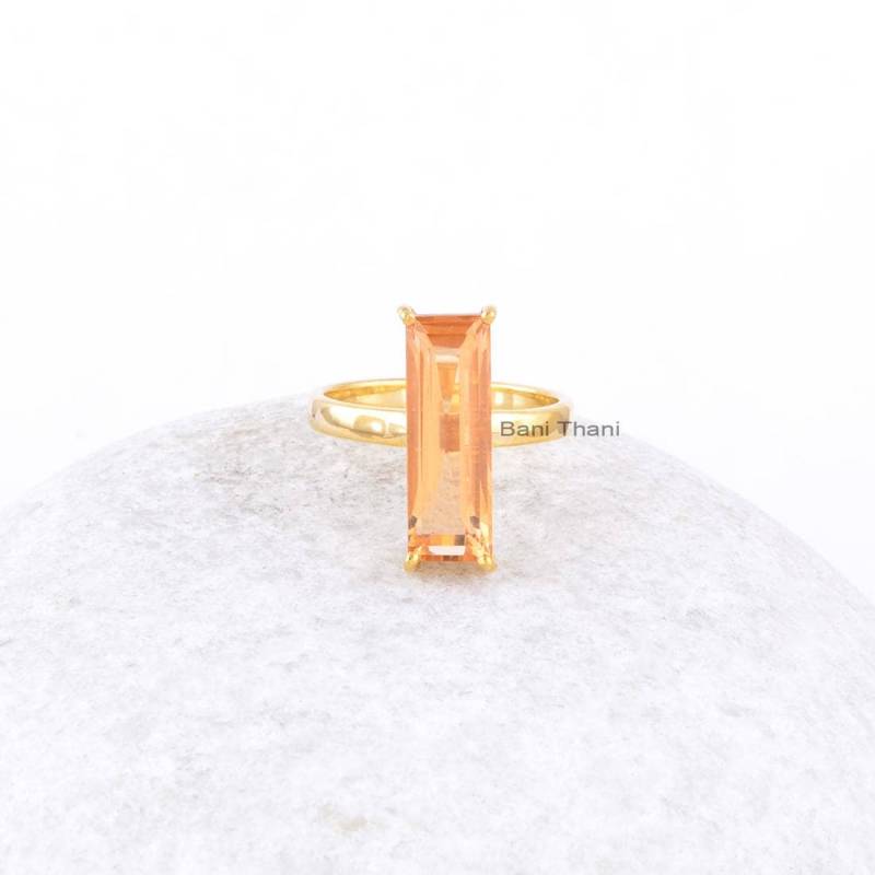 Champagner Quarz Ring - Massiver Silber 6 X 18 Mm Baguette Edelstein Schmuck Für Frauen Vergoldeter Handgemachter von BaniThani