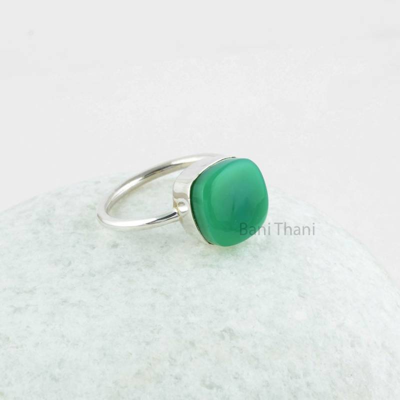 Chrysopras Glatter Kissen Edelstein Ring - Massiver 925 Sterling Silber Handgemachter Geschenk Für Sie Schmuck Brautjungfer von BaniThani