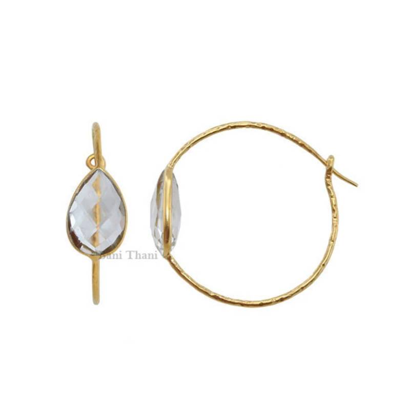 Creolen - Hand Texturierte Kristall Quarz Baumeln Ohrringe Vergoldeter 925 Sterling Silber Ohrring Geburtstags Geschenk Für Sie von BaniThani