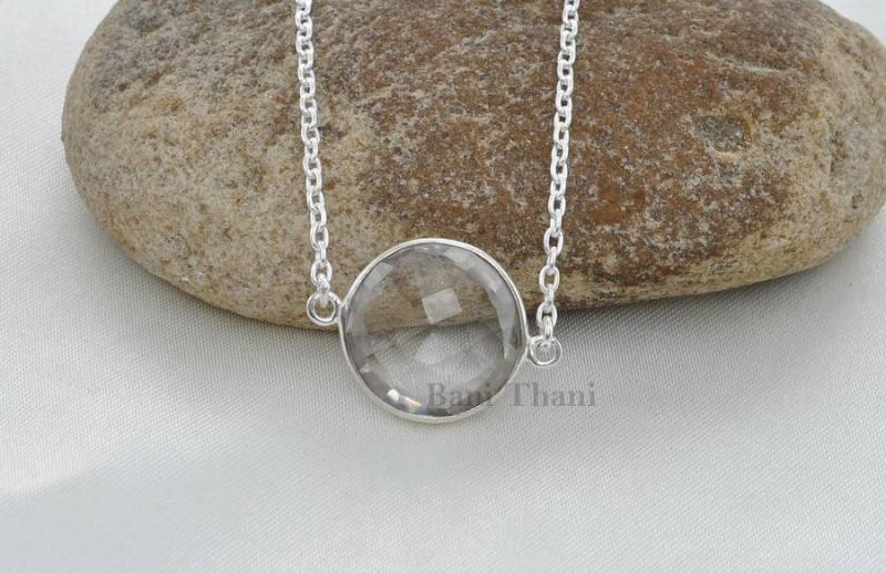 Crystal Quartz 15 Mm Runde Edelstein-Halskette - 925 Sterlingsilber-Halskette Handgemachte Halskette Ketten-Halskette Weihnachtsgeschenk Für Frauen von BaniThani