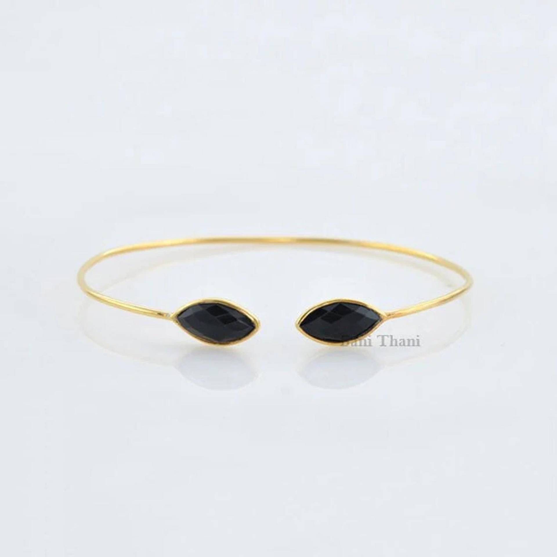Einstellbare Armband-Schwarz Onyx Marquise 7 X 14 Mm Edelstein Manschette Armband-Micron Vergoldet Sterling Silber Armreif-Armband Armband-Boho Einstellbare Armband-Schwarz Onyx Marquise 7 X 14 Mm Edelstein Manschette Armband-Micron Vergoldet Sterling Silber Armreif-Armband Armband-Boho von BaniThani