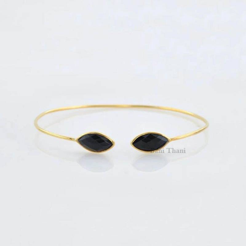 Einstellbare Armband-Schwarz Onyx Marquise 7 X 14 Mm Edelstein Manschette Armband-Micron Vergoldet Sterling Silber Armreif-Armband Armband-Boho Einstellbare Armband-Schwarz Onyx Marquise 7 X 14 Mm Edelstein Manschette Armband-Micron Vergoldet Sterling Silber Armreif-Armband Armband-Boho von BaniThani