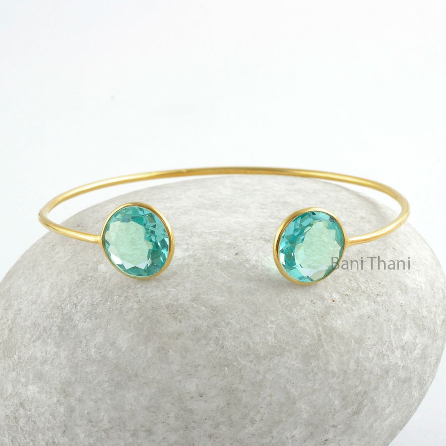 Eleganter Aqua Quarz Edelstein Runder 10 Mm 925 Sterling Silber Armreif - Brautjungfer Geschenk #5510 Eleganter Aqua Quarz Edelstein Runder 10 Mm 925 Sterling Silber Armreif - Brautjungfer Geschenk #5510 von BaniThani