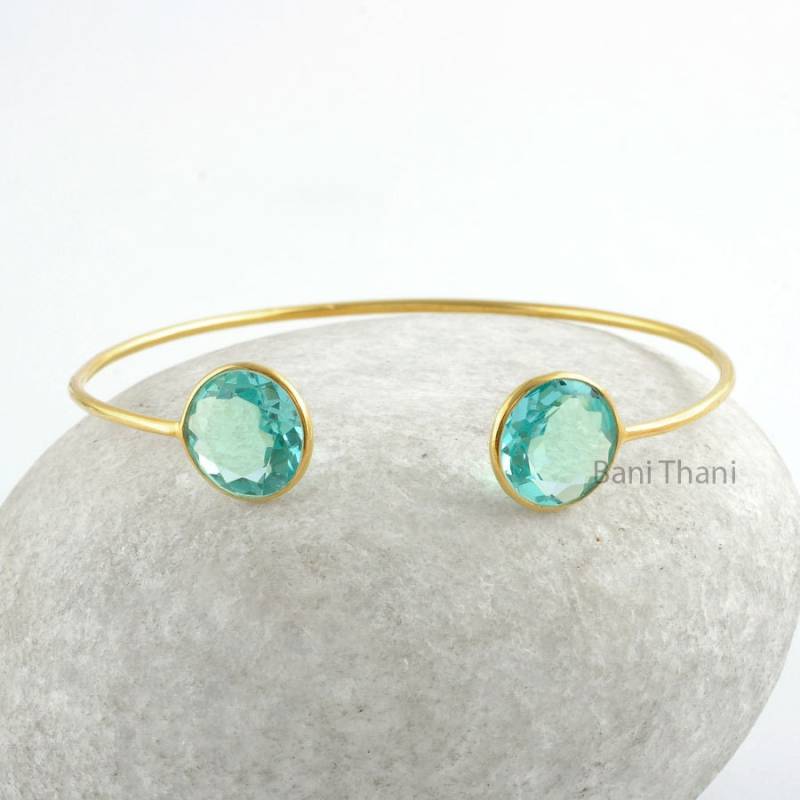 Eleganter Aqua Quarz Edelstein Runder 10 Mm 925 Sterling Silber Armreif - Brautjungfer Geschenk #5510 Eleganter Aqua Quarz Edelstein Runder 10 Mm 925 Sterling Silber Armreif - Brautjungfer Geschenk #5510 von BaniThani