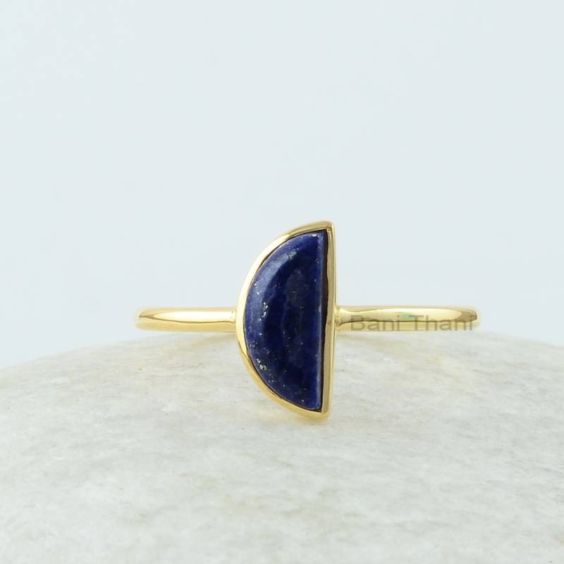 Eleganter Halbmond Ring, Lapis Lazuli 5 X 10 Mm Edelstein Überzogener 18K Gold Silberring, Ringe Für Frauen von BaniThani
