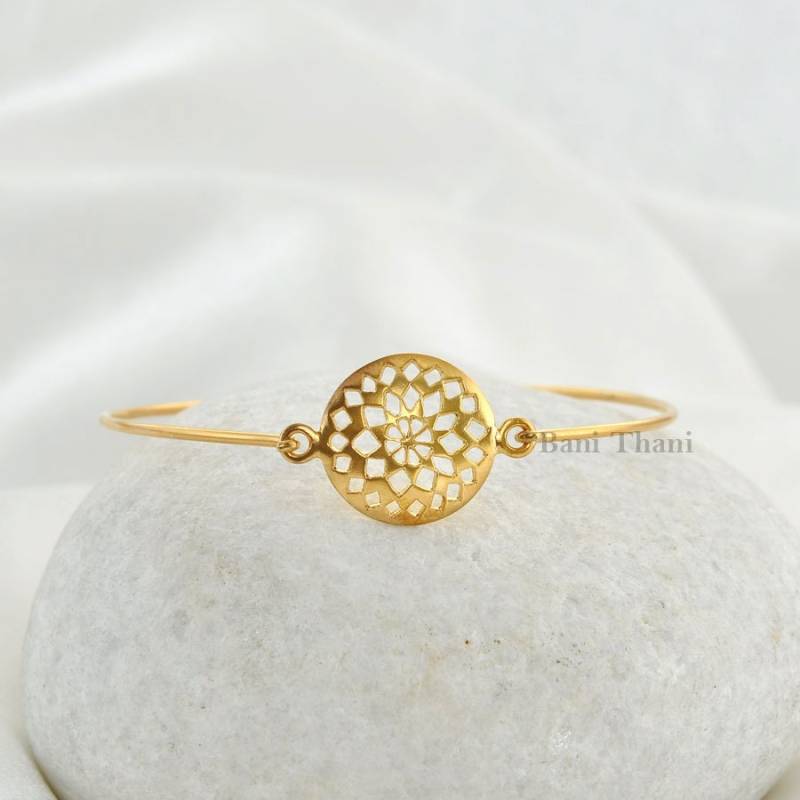 Erstaunliche Hochwertige Handcut Designer Micron Vergoldet Sterling Silber Armreif - # 1273 von BaniThani