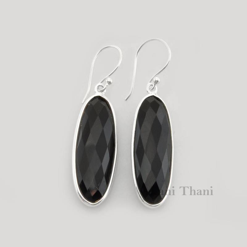 Erstaunliche Hochwertige Schwarze Onyx 10 X 30 Mm Lange Ovale Edelstein Tropfen Ohrringe, 925 Sterling Silber Brautjungfer Geschenk, Damen Geschenk von BaniThani