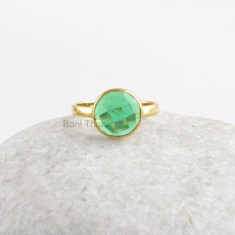Fluorit Ring, Quarz 10 Mm Runder Edelstein Ring-Mikron Vergoldeter Ring-925 Sterling Silber Ring-Hochzeitsgeschenk Ring-Frauen Geschenk Ring von BaniThani