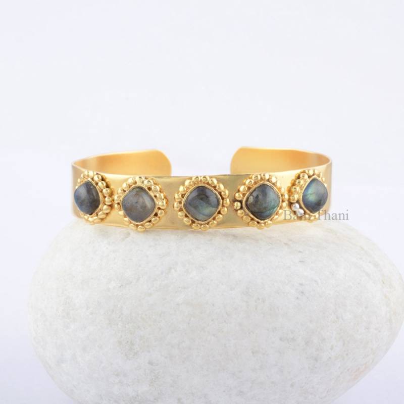 Fünf Stein Labradorit Manschette Armreif - 925 Sterling Silber Edelstein Armband Passender Schmuck Geschenk Für Damen Graduiert von BaniThani