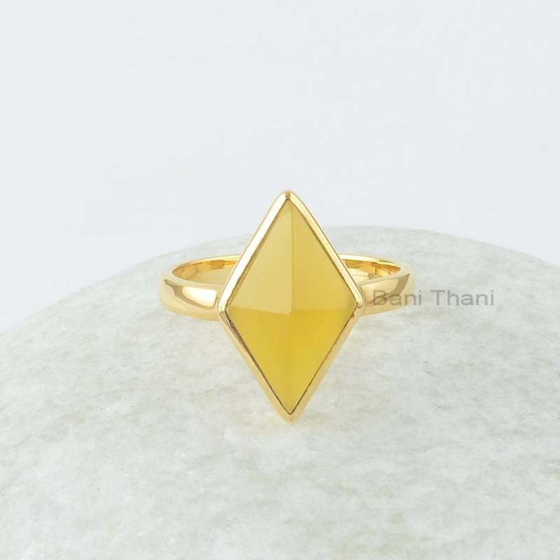 Gelber Chalcedon Edelstein Silber Ring - Vergoldeter Für Frauen 925 Sterling Handgemachter Geschenk Sommer Studenten von BaniThani