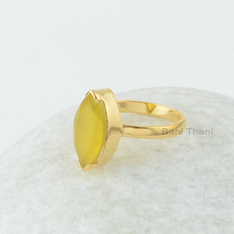 Gelber Chalcedon Ring - 8 X 16 Mm Marquise 925 Sterling Silber Vergoldeter Edelstein Schmuck Geschenk Für Damen Ehepartner von BaniThani