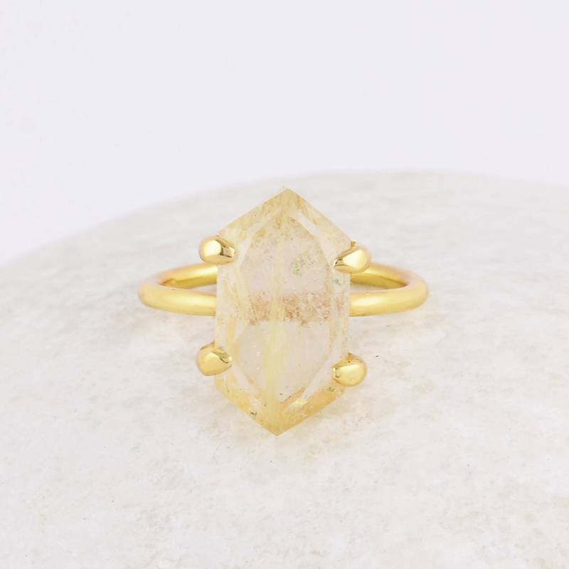 Gold Rutilquarz Silberring - Goldrutilquarz 8 X 15 Mm Sechseck Form Edelstein Ringn 18K Vergoldeter Ring Ringe Für Frauen Geschenk Sie von BaniThani