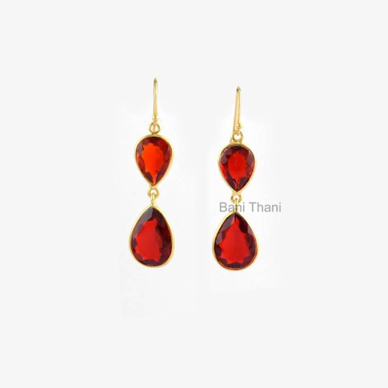 Granat Quarz Birne Edelstein Tropfen Ohrring - Micron Vergoldete 925 Silber Ohrhänger Handgemachter Schmuck Für Frauen Geburtstagsgeschenk von BaniThani