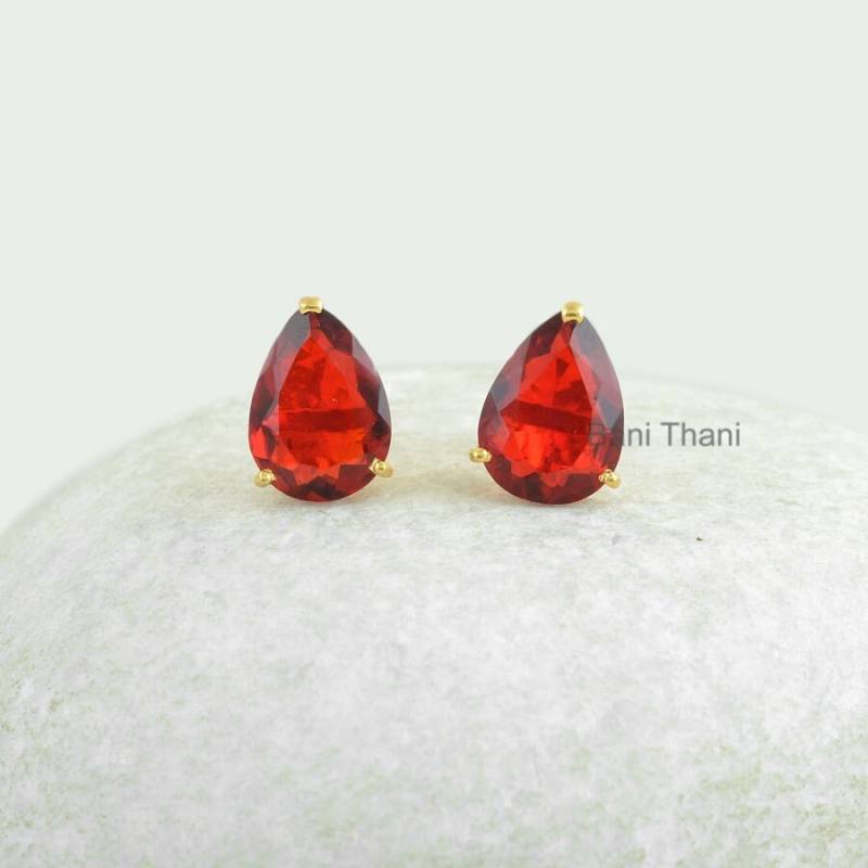 Granat Quarz Ohrringe - Birne Edelstein Ohrstecker Vergoldeter Ohrring 925Er Silber Schmuck Handgemachter Geschenk Für Frauen Boho von BaniThani