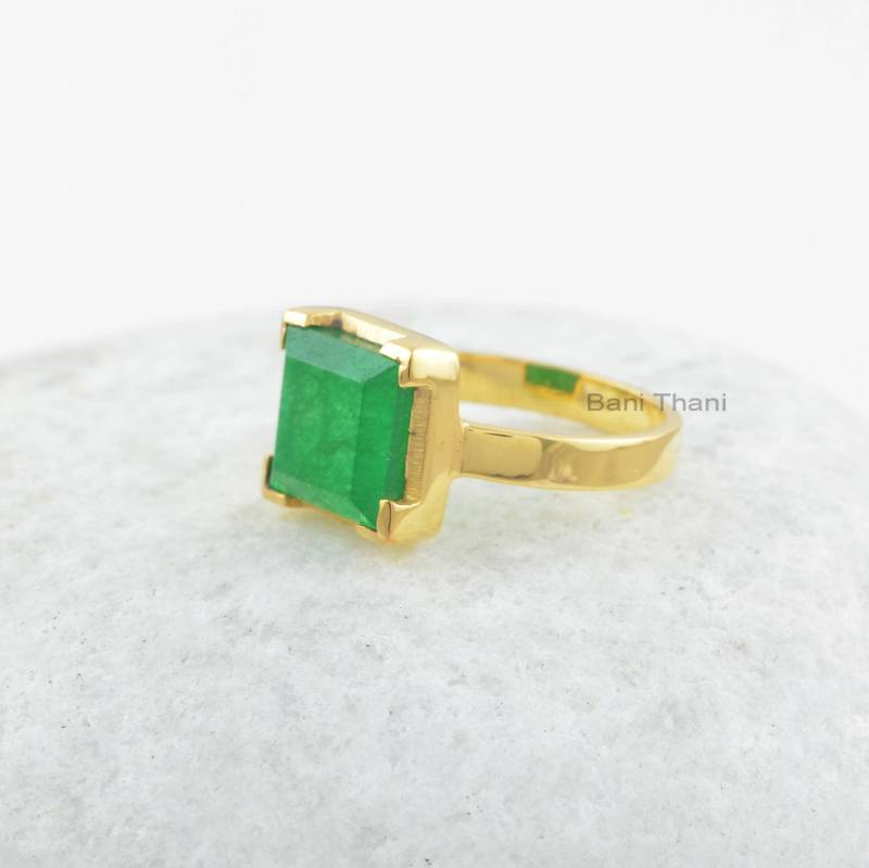 Grün Aventurin Ring-Grün Ring-10 X 10 Mm Quadrat Sterling Silber Ring-18K Vergoldet Ring-Verlobung Geschenk-Silber Ring-Geschenk Für Frauen von BaniThani