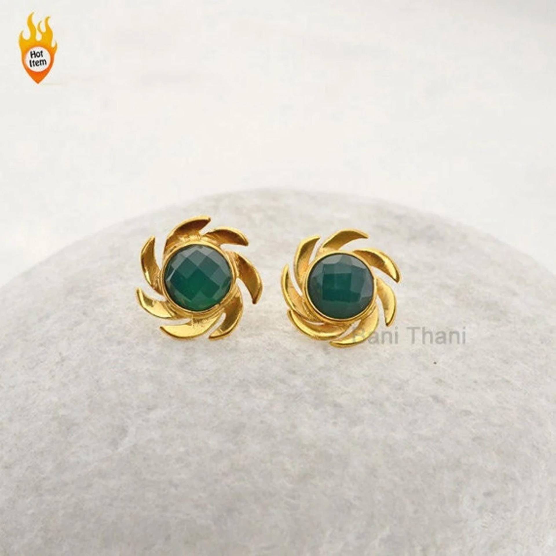 Grün Onyx Ohrstecker - Rosévergoldet 925 Sterling Silber 7 Mm Rund Handgemachter Schmuck Für Krankenschwester -Geschenk Reisende Grün Onyx Ohrstecker - Rosévergoldet 925 Sterling Silber 7 Mm Rund Handgemachter Schmuck Für Krankenschwester -Geschenk Reisende von BaniThani