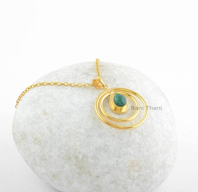 Grüne Aventurin Halskette - Rosevergoldete Birne 6 X 8 Mm Reines Silber Statement Schmuck Für Studenten Geschenk Sie von BaniThani