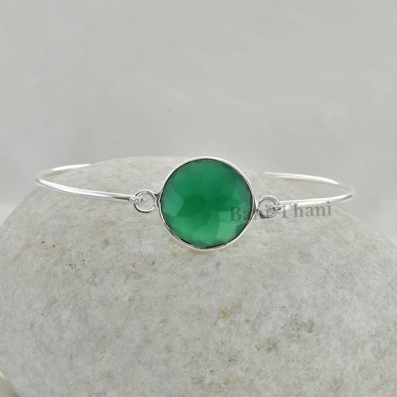Grüner Onyx Armreif - 925 Sterling Silber Edelstein Armband 16 Mm Rund Im Rosenschliff Trendy Schmuck Geschenk Für Den Sommer Damen von BaniThani