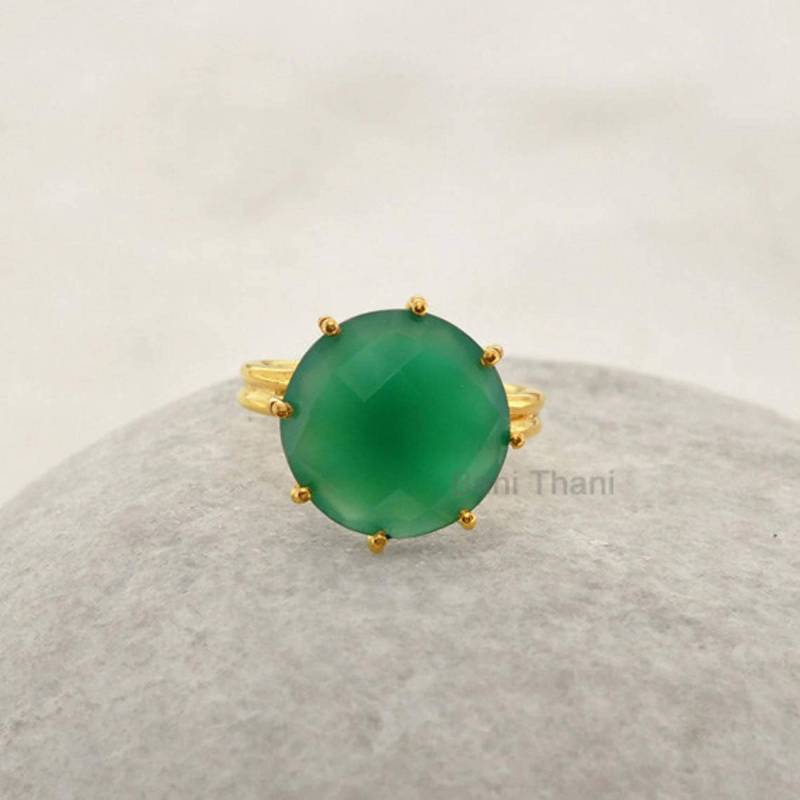 Grüner Onyx Runder Edelstein Ring - 925 Sterling Silber Prong Vergoldeter Handgemachter Zarter Verlobungsgeschenk Geschenk Für Sie Grüner Onyx Runder Edelstein Ring - 925 Sterling Silber Prong Vergoldeter Handgemachter Zarter Verlobungsgeschenk Geschenk Für Sie von BaniThani
