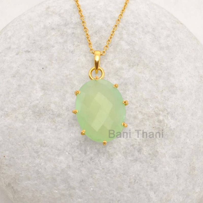 Grüner Prehnit Handgefertigte Halskette - 925 Sterling Silber Kettenanhänger Vergoldete Halbedelstein Geschenk Für Sie von BaniThani