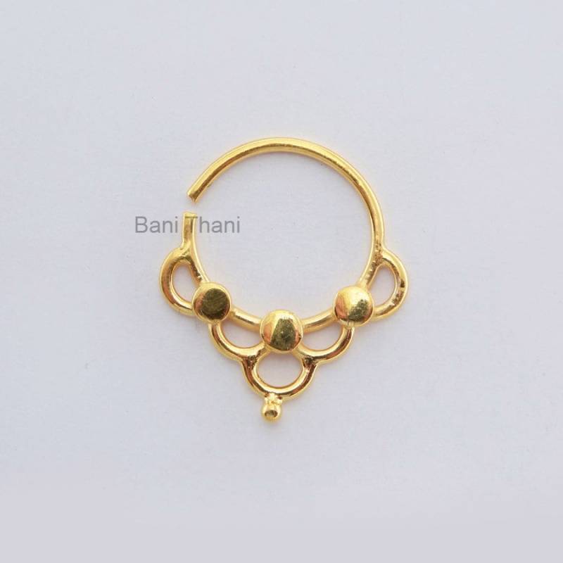 Handgefertigter Designer Vergoldeter Nasenring, Septum-Piercing, 925Er Sterlingsilber-Nasenring, Echtes Septum-Nasenreifen, Zarter Nasenring-Schmuck Handgefertigter Designer Vergoldeter Nasenring, Septum-Piercing, 925Er Sterlingsilber-Nasenring, Echtes Septum-Nasenreifen, Zarter Nasenring-Schmuck von BaniThani