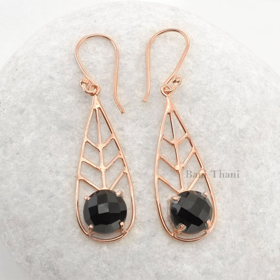 Handgefertigter Designer Schwarzer Onyx Rund 10 Mm Mikron Rosévergoldet 925 Sterlingsilber Ohrring Schmuck - #1441 Handgefertigter Designer Schwarzer Onyx Rund 10 Mm Mikron Rosévergoldet 925 Sterlingsilber Ohrring Schmuck - #1441 von BaniThani
