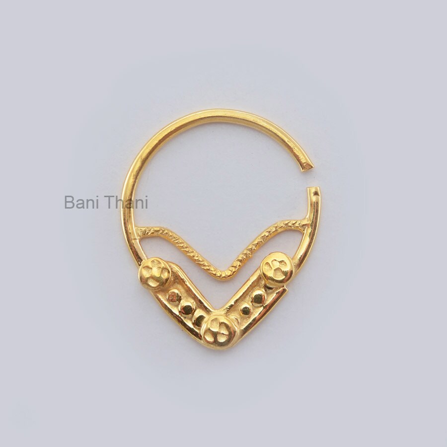 Handgefertigter Designer Vergoldeter 925Er Sterlingsilber-Nasenring, Septum-Piercingschmuck von BaniThani