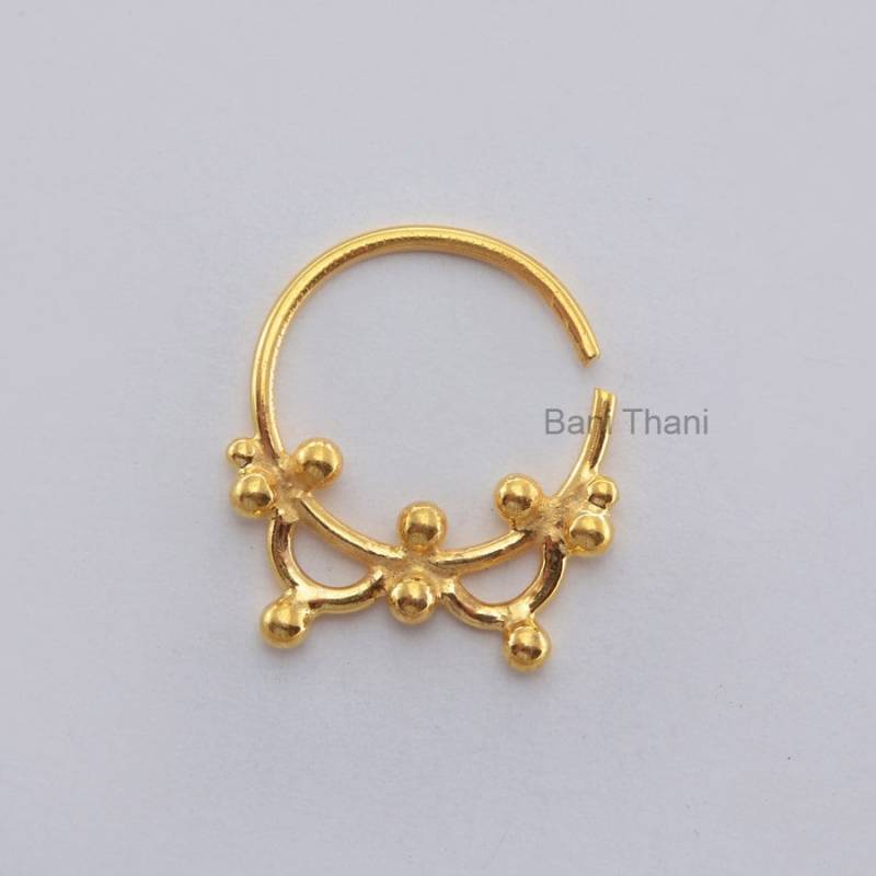 Handgefertigter Designer Vergoldeter 925Er Sterlingsilber-Nasenring, Septum-Piercingschmuck von BaniThani