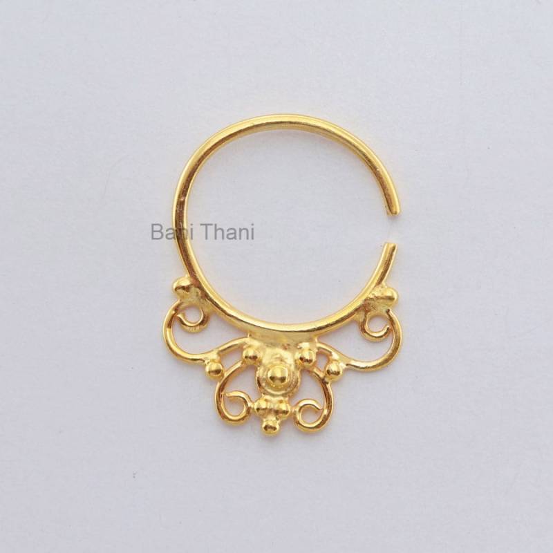 Handgemachter Vergoldeter 925Er Silber Nasenring, Septum Piercing - Nasenschmuck Echtes Nasenreifen #1826 von BaniThani