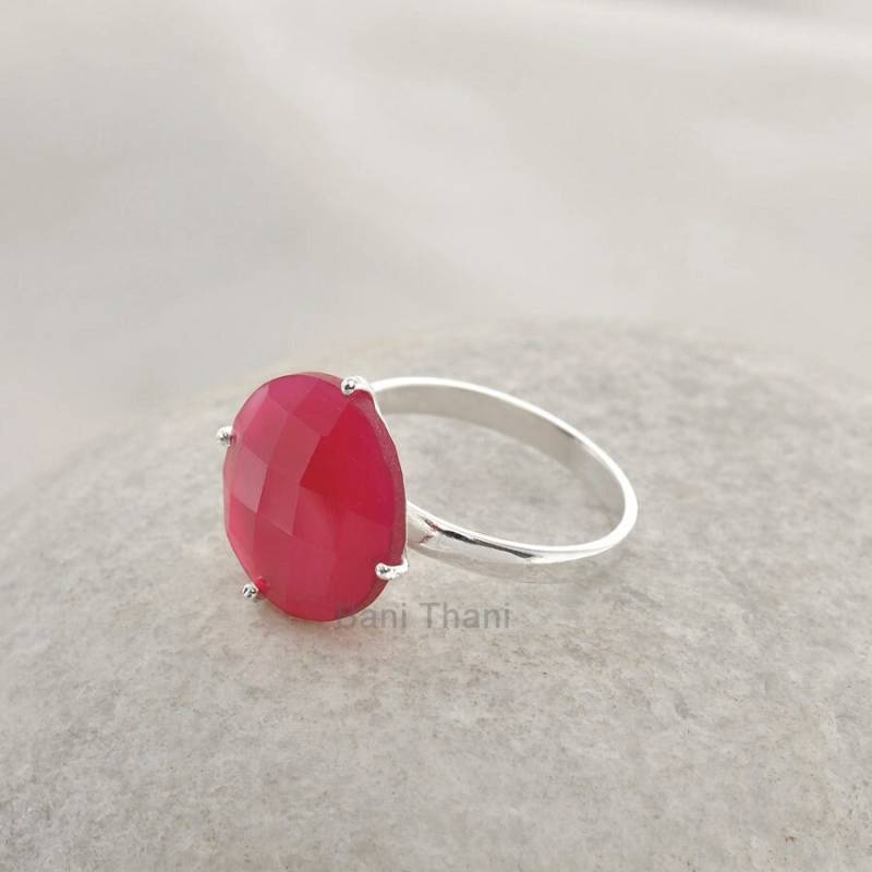 Hot Pink Chalcedon Edelstein Ring - Rund 15 Mm Solid 925 Silber Schmuck Für Frauen Weihnachtsgeschenk Frau Geschenk Sie von BaniThani