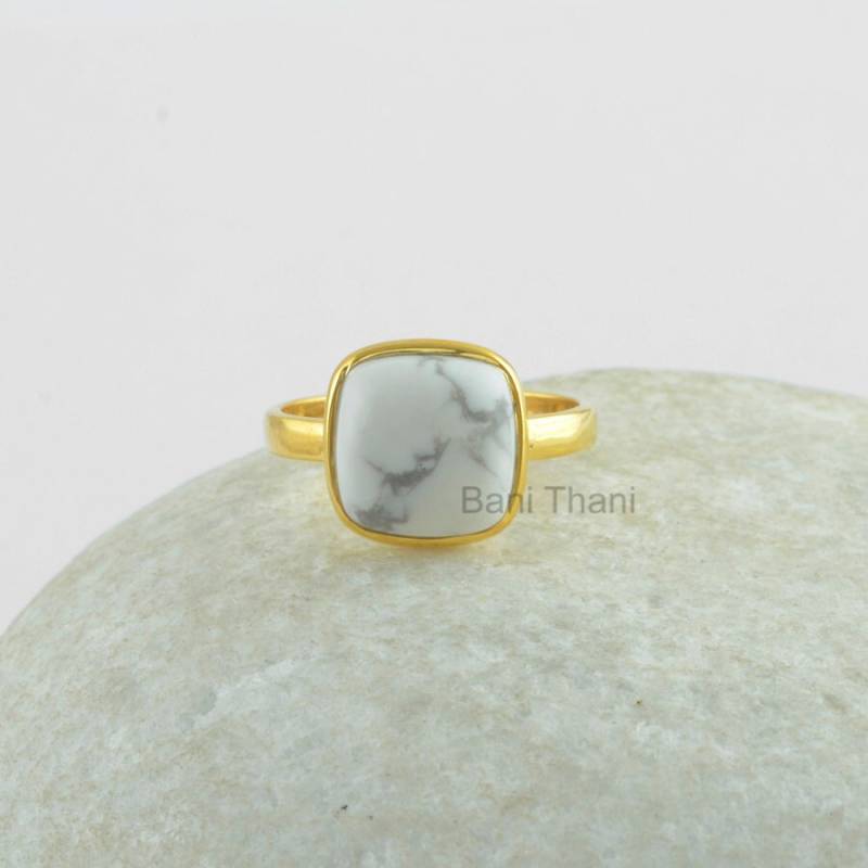 Howlith Silber Ring - 10 Mm Kissen Sterling Edelstein Schmuck Geschenk Für Sie Die Braut von BaniThani