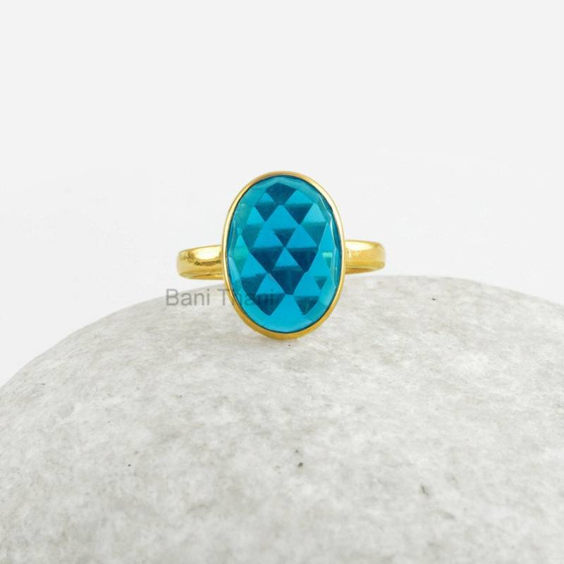 Kristall Quarz Ring, London Blauquarz 10 X 14 Mm Oval Edelstein 18K Gold Plated Blauer 925 Massiv Silber Blau Ring Für Frauen von BaniThani