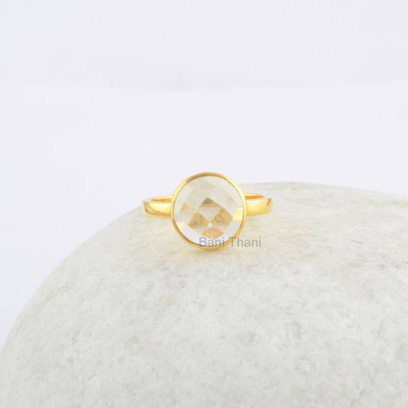 Kristall Quarz Ring - Sterling Silber Rund Edelstein Individueller Schmuck Geschenk Für Damen Graduiert von BaniThani