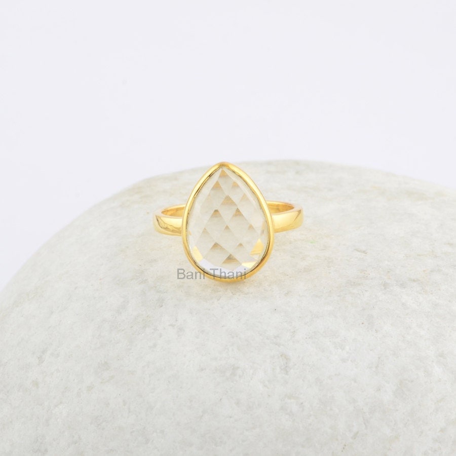 Kristall-Quarz-Ring - Vergoldeter Ring Sterlingsilber Facettierte Birne Statement-Schmuck Geschenk Für Einen Geliebten Menschen von BaniThani