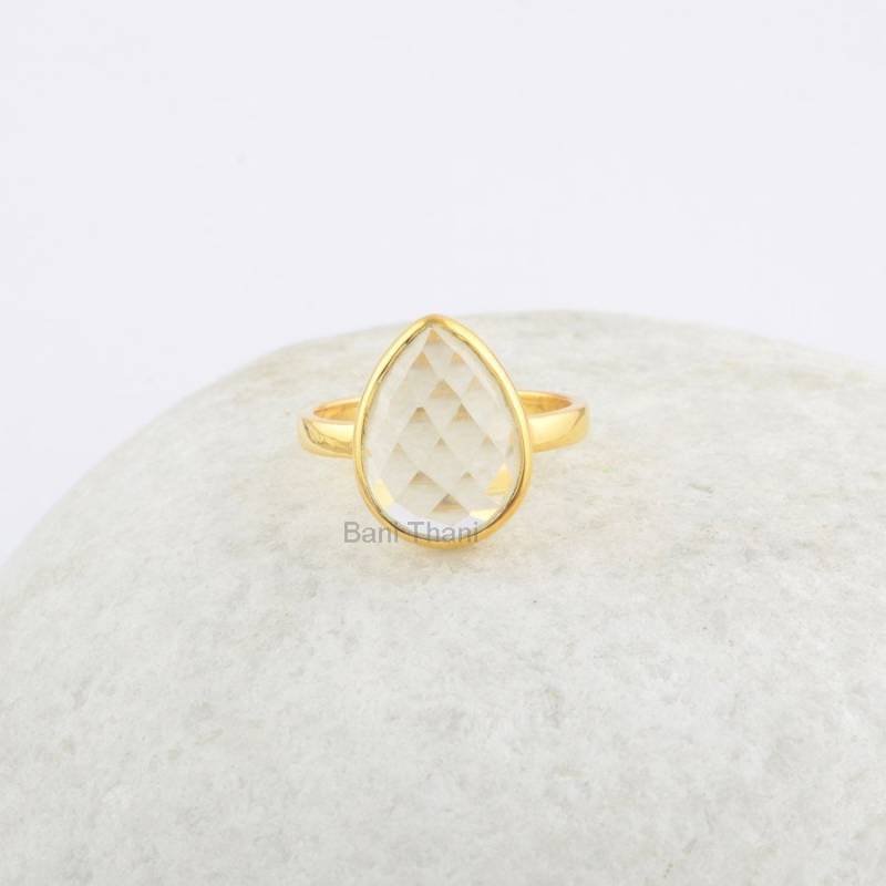 Kristall-Quarz-Ring - Vergoldeter Ring Sterlingsilber Facettierte Birne Statement-Schmuck Geschenk Für Einen Geliebten Menschen von BaniThani