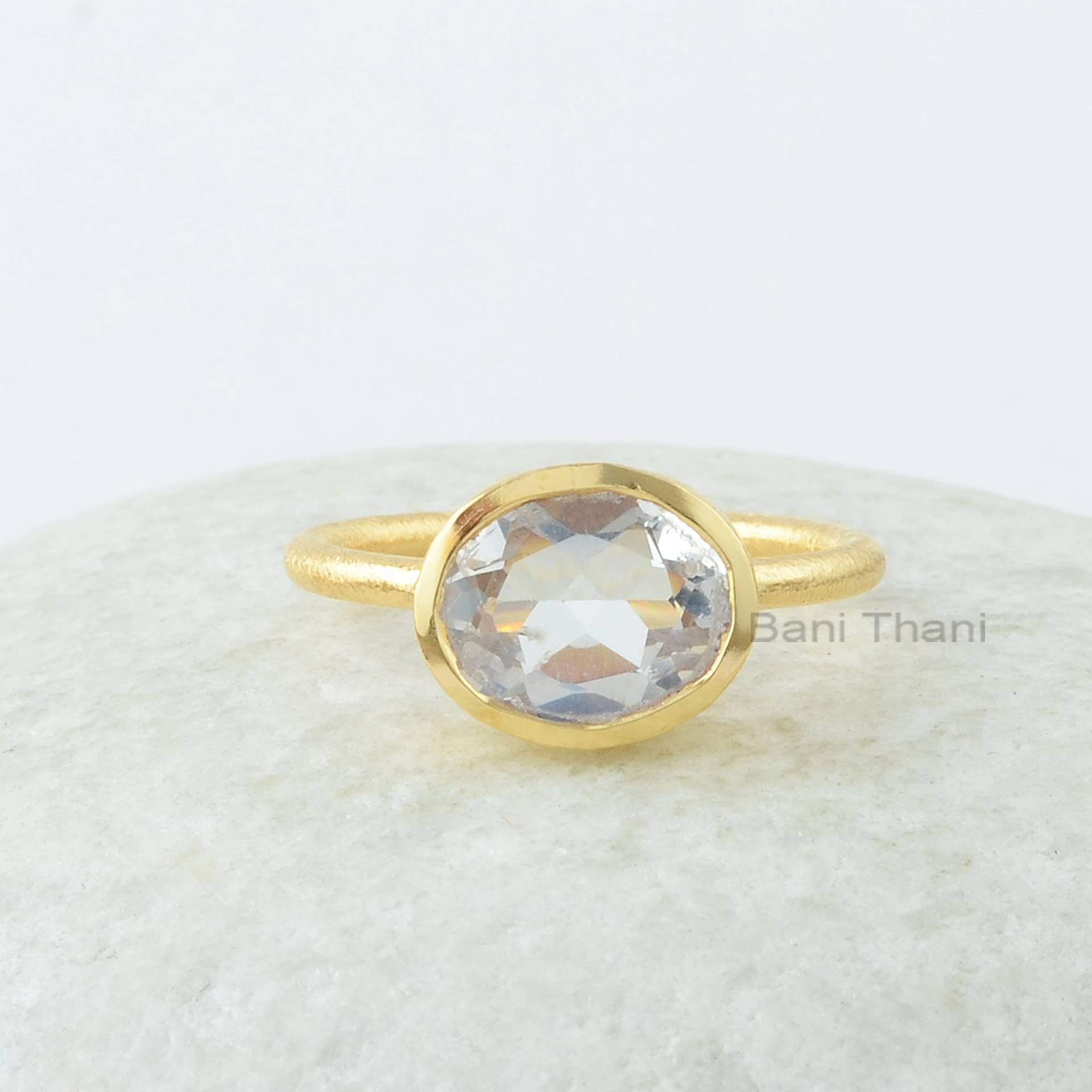 Kristall Ring - Massiv Silber Vergoldeter Facettierter Oval Heilender Schmuck Naturstein Für Abschlussball -Geschenk Oma von BaniThani