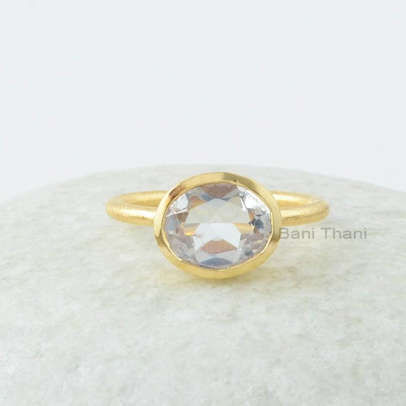 Kristall Ring - Massiv Silber Vergoldeter Facettierter Oval Heilender Schmuck Naturstein Für Abschlussball -Geschenk Oma von BaniThani