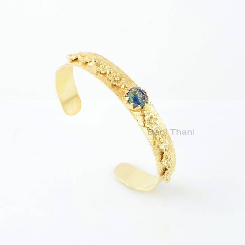 Kupfer Azurit Armreif - 925 Silber Handgefertigtes Armband 8 X Mm Rund Künstlicher Schmuck Geschenk Zur Inspiration Für Blumenmädchen von BaniThani