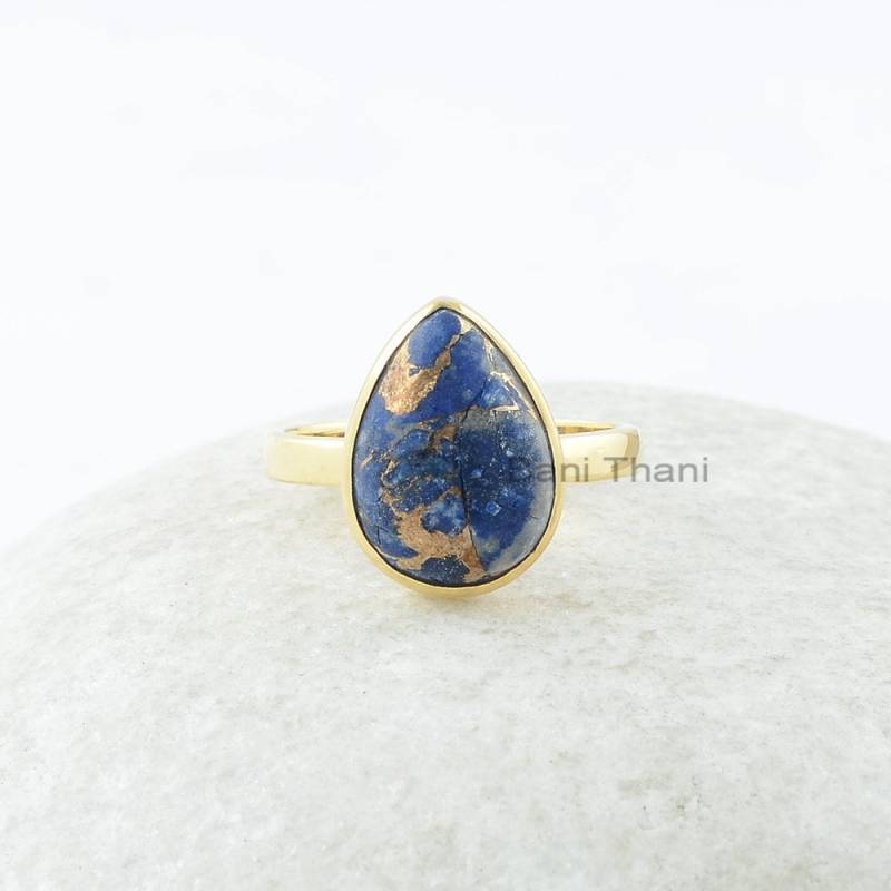 Kupfer Lapis Lazuli Ring - 10 X 14 Mm Birne Edelstein Sterling Silber Vergoldet Künstlicher Schmuck Geschenk Für Schriftsteller Junge Mutter Kupfer Lapis Lazuli Ring - 10 X 14 Mm Birne Edelstein Sterling Silber Vergoldet Künstlicher Schmuck Geschenk Für Schriftsteller Junge Mutter von BaniThani