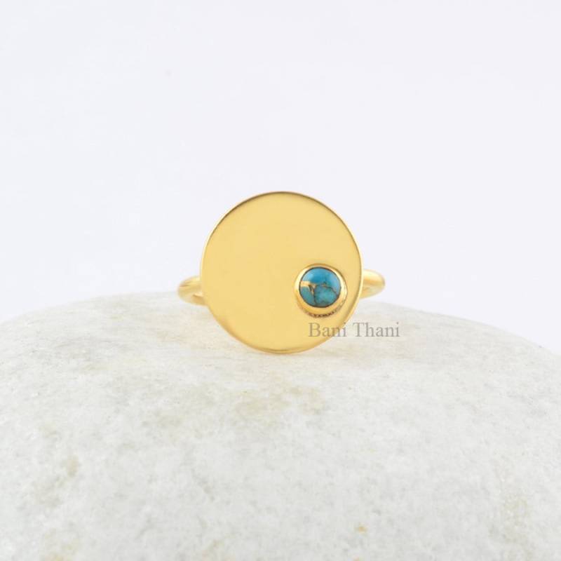 Kupfer Türkis Ring - 925 Massiv Silber Vergoldet Scheibenring Individueller Schmuck Für Enkelin Geschenk Damen von BaniThani