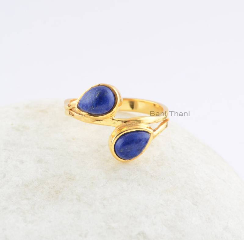 Lapis Edelstein Ring-Birne 5x7mm-Handgefertigter Schmuck-Designer-Ring-Lapislazuli Vergoldeter Ring-Hochzeitsgeschenk-Jubiläumsgeschenk von BaniThani