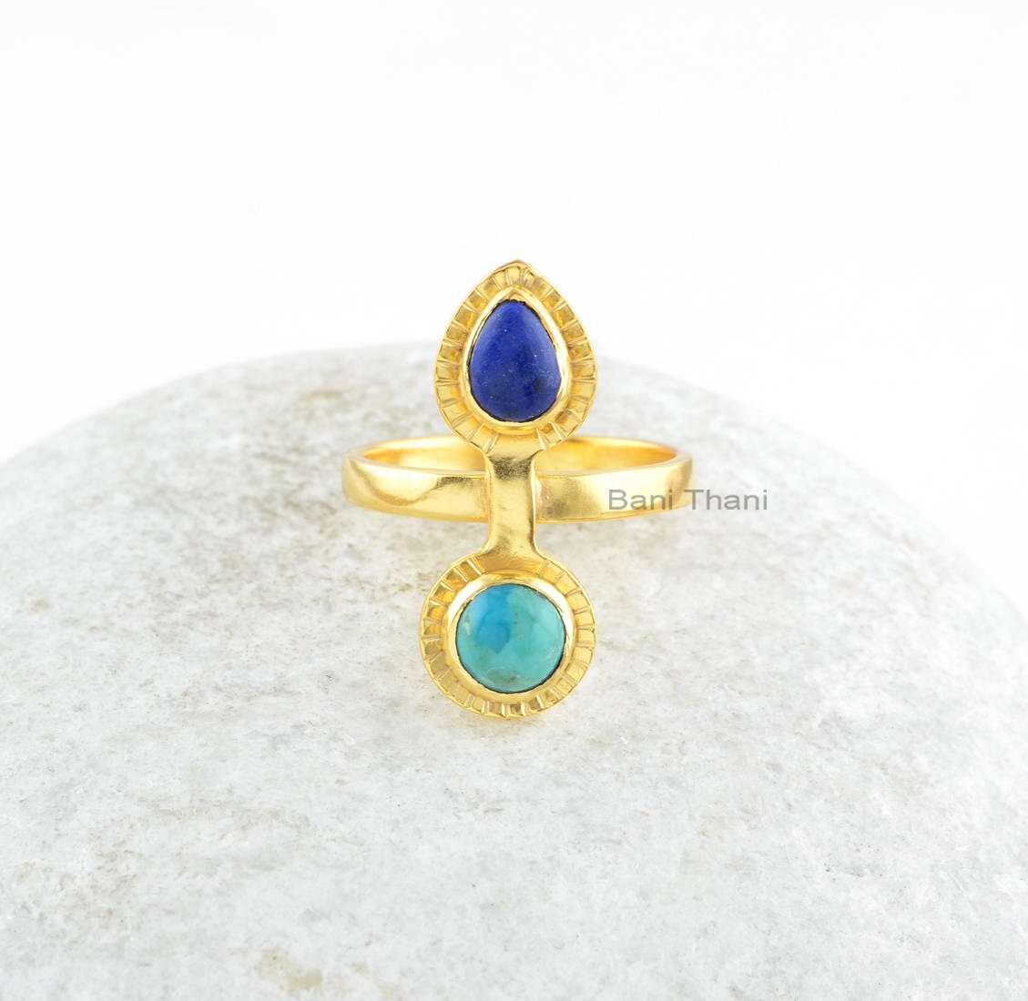 Lapis Lazuli, Arizona Türkis Edelstein Ring - Vergoldeter Jubiläum Geschenk 925 Sterling Silber Multi Stein von BaniThani
