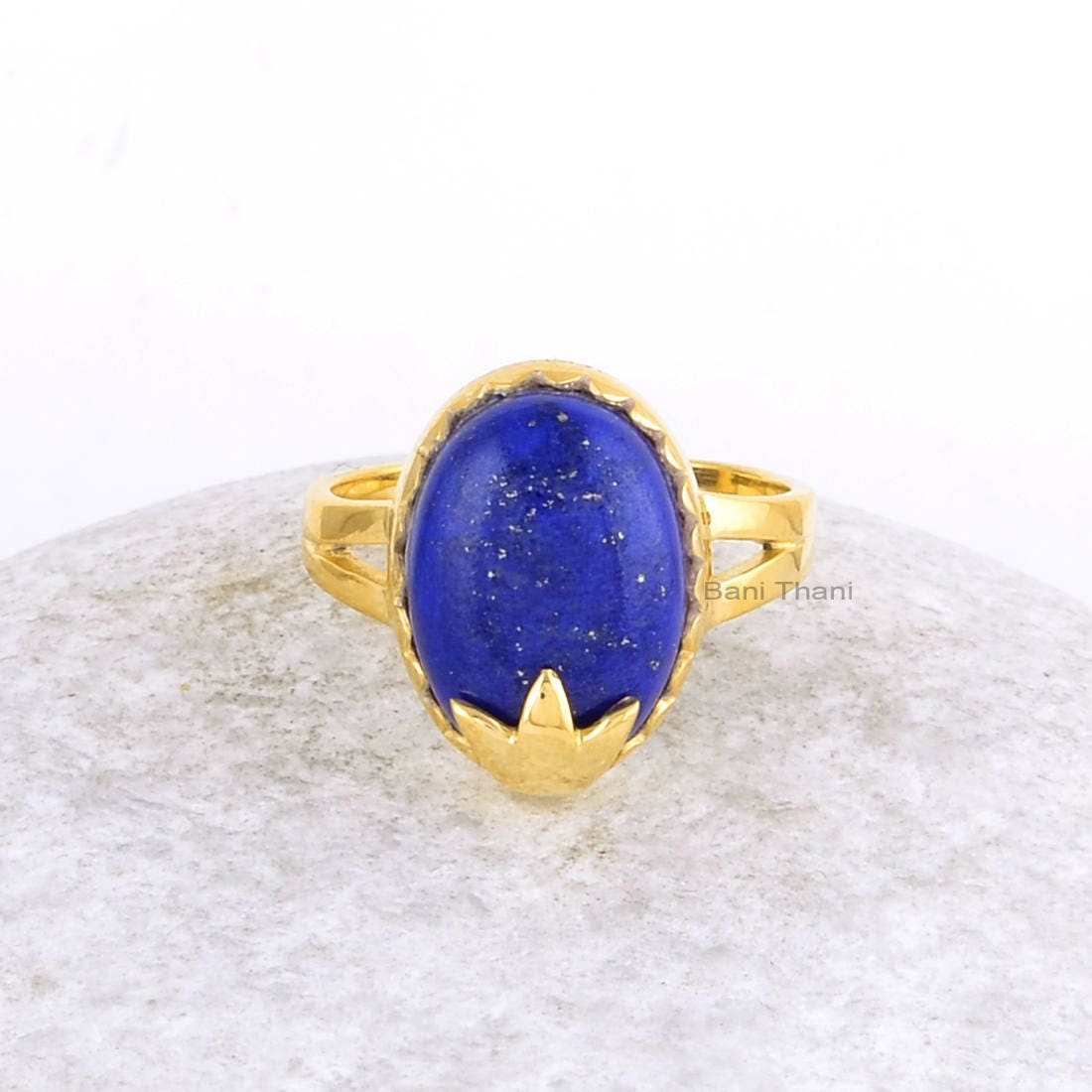 Lapis Lazuli 10 X 14 Mm Ovaler Edelstein Ring - Sterling Silber Vergoldeter Verlobungsring Damenring Zierlicher von BaniThani