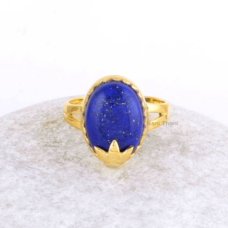 Lapis Lazuli 10 X 14 Mm Ovaler Edelstein Ring - Sterling Silber Vergoldeter Verlobungsring Damenring Zierlicher von BaniThani