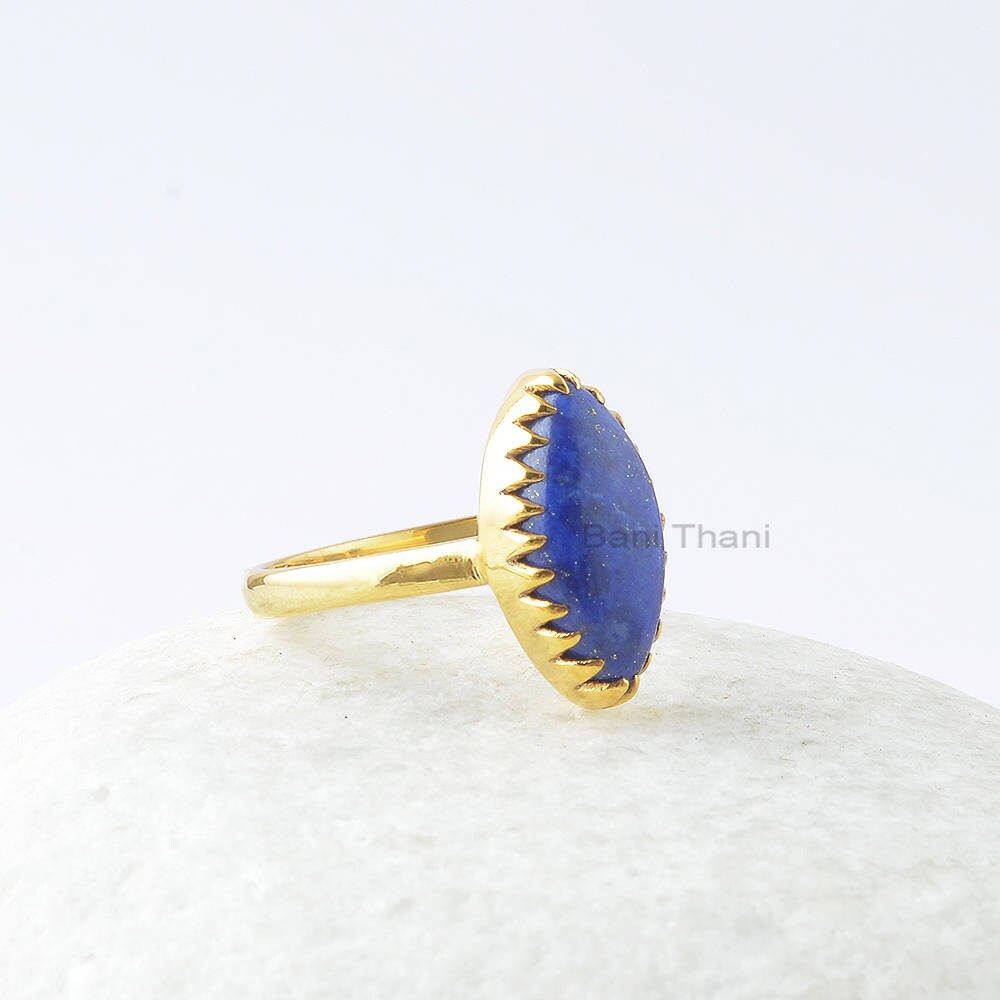 Lapis Lazuli 8 X 16 Mm Marquise 18K Vergoldet Edelstein Ring, 925 Sterling Silber Zick-Zack-Lünette Geschenk Für Frau von BaniThani