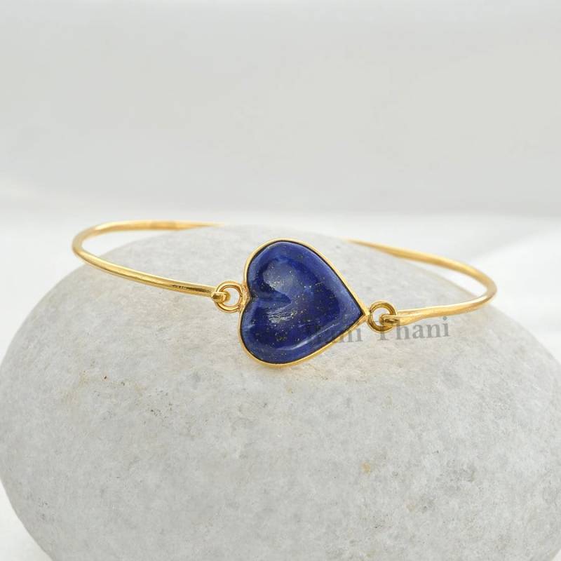 Lapis Lazuli Armreif - Edelstein Armband Sterling Silber 14 Mm Herz Geburtsstein Schmuck Für Den Strand Geschenk Alte Frauen von BaniThani