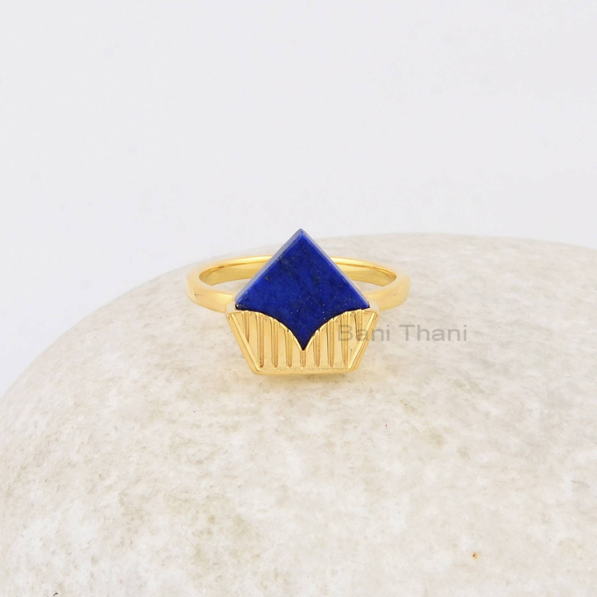 Lapis Lazuli Edelstein Ring, Lazuli Vergoldet Silber Designer Geschenk Für Sie, Filigraner Ring von BaniThani