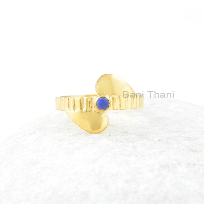 Lapis Lazuli Edelstein Ring - 3 Mm Rund Silber Handgemachter Vergoldeter Verlobungsgeschenk Schmuck Für Frauen Geschenk Sie von BaniThani